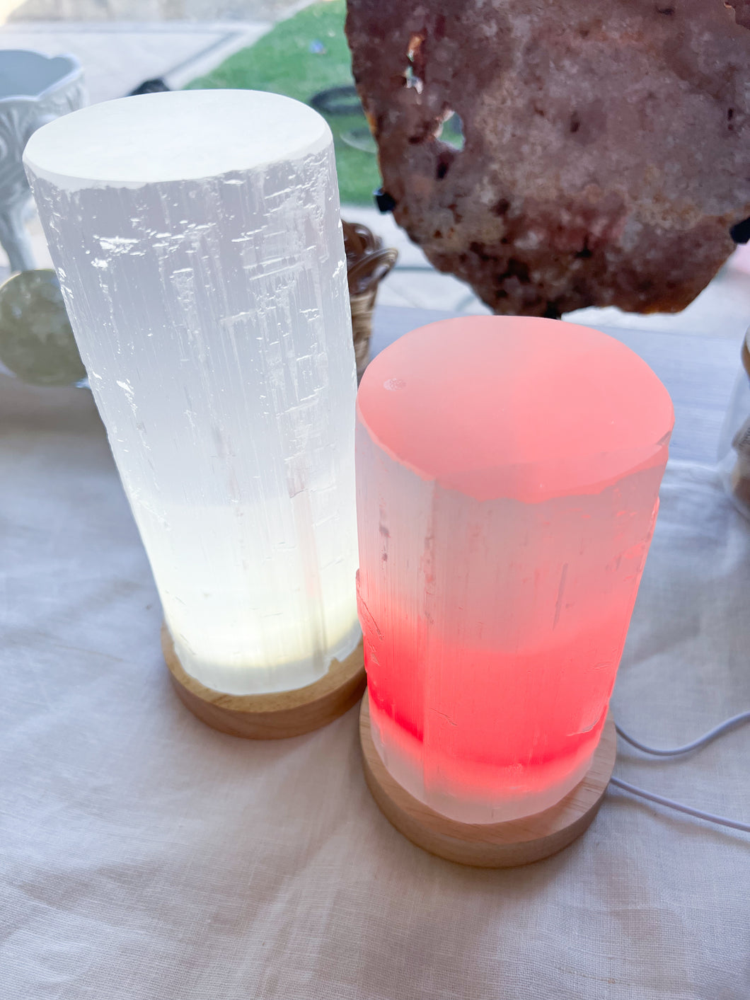 Satin Spar Selenite Cylinder Lamps