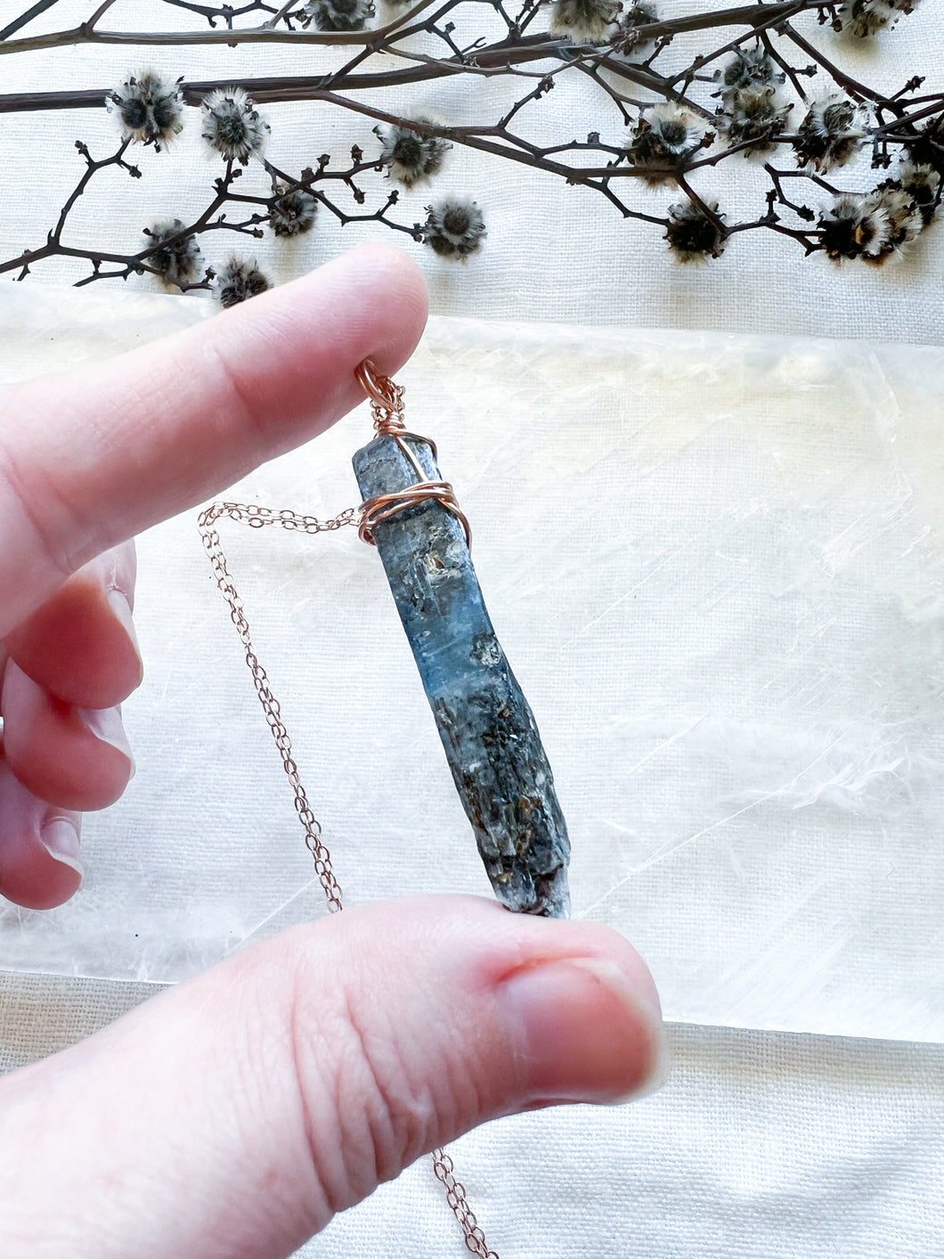 Blue Kyanite on 18 Inch Rose Gold chain
