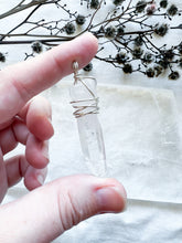 Load image into Gallery viewer, Silver wrapper Clear Quartz point pendant
