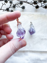 Load image into Gallery viewer, Silver and Rose Gold wrapped Amethyst point pendants
